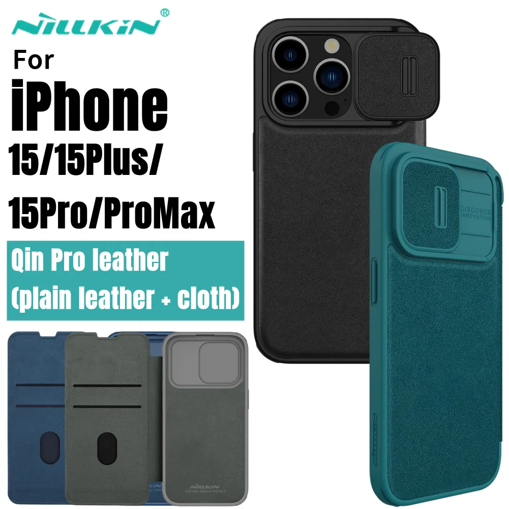 

Чехол Nillkin Qin Pro для iPhone 15 Pro Max, откидной бумажник, кожаная ткань, защитная задняя крышка для камеры для iPhone 15 Pro/15 Plus/15