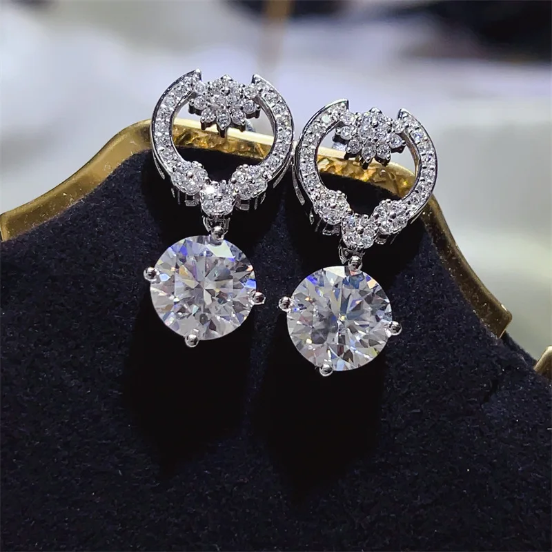 Durable Moissanite PT950 Platinum Single 2 Carat Luxury Fashion Drop Earrings for Women, comfy daily ear decor