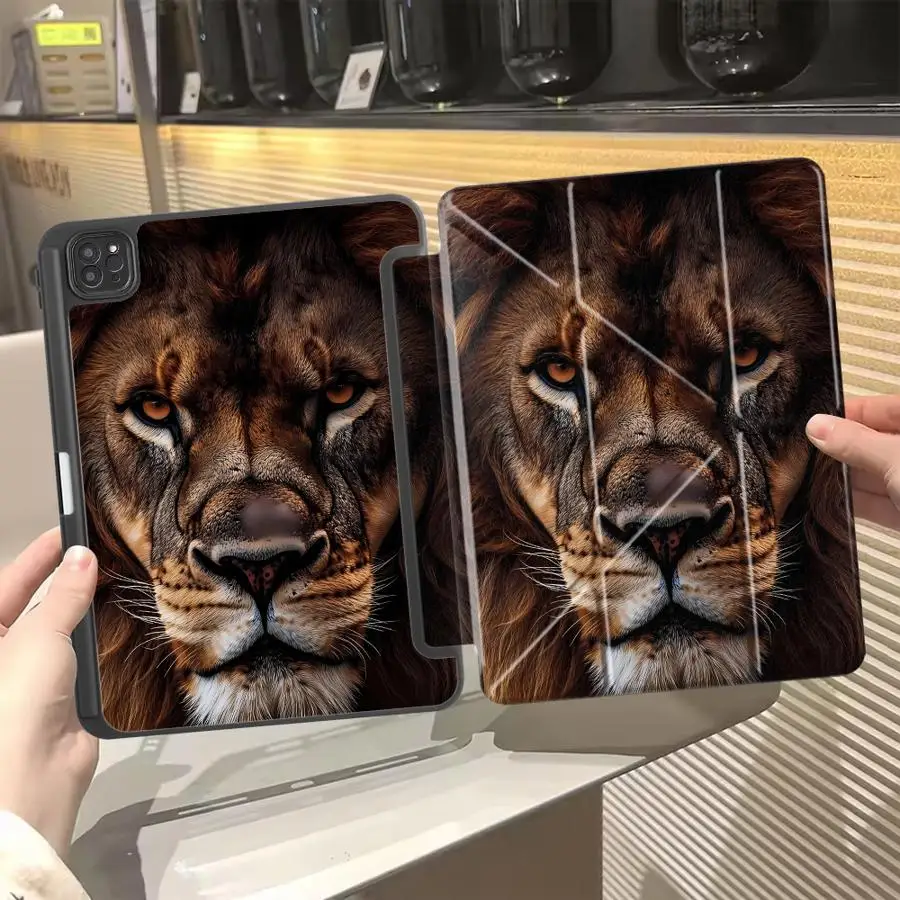 Funda para Tablet iPad Pro 11.ª, 10.ª, 9.ª, 8.ª, 7.ª Generación, 12.9 Pulgadas, Mini 6, 7, Air 4, 5, M3, M2, 1, 2, M4, 11 Pulgadas, Pro 2025, con Soporte, Diseño de León