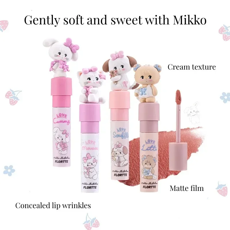 FLORTTE/MIKKO Co Branded Lipstick Milk Cake Lip Cream Soft Lip Mud Lip Glaze Tint Matte Velvet Lipsticks Beauty Korean Cosmetics