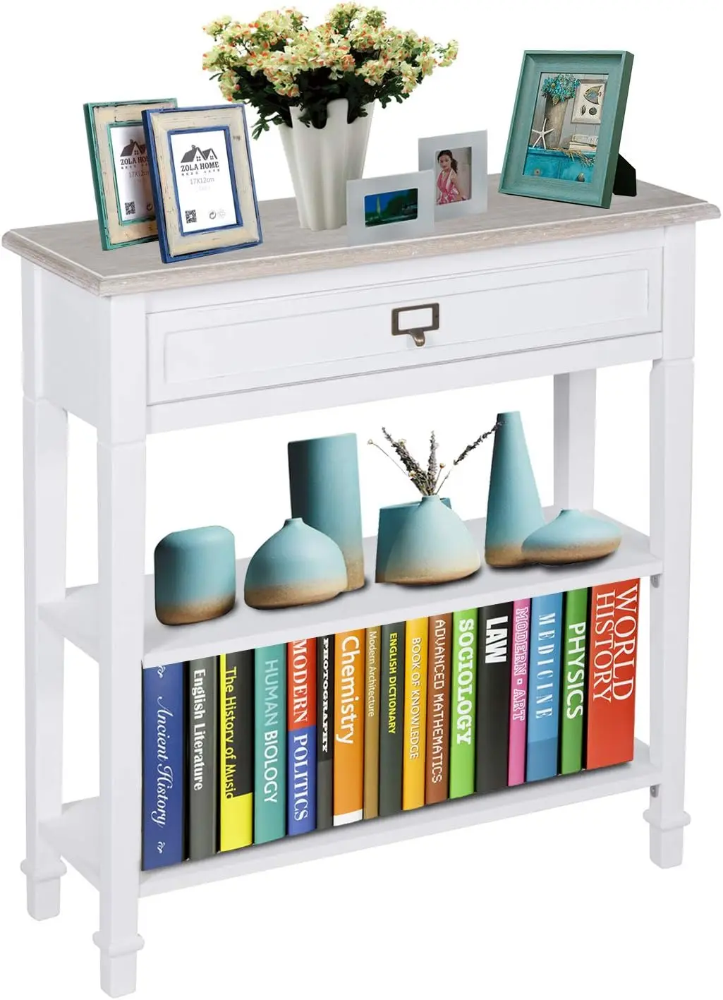 

Accent White Console Table with Drawer and Shelf, Wood Sofa Table with Storage for Entryway Hallway Living Room