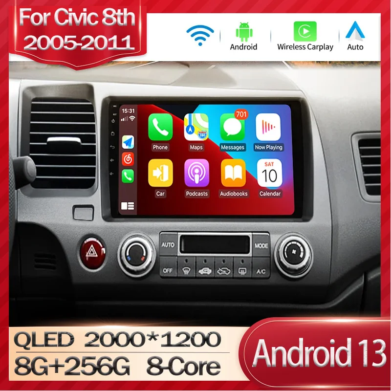 

Android 13 For Honda Civic 8th 2005-2012 Car Radio Multimedia Video Player Stereo 4G WiFi Carplay Android Auto DSP QLED Screen