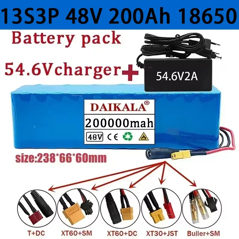 

48V 200Ah Lithium Ion Battery 1000w 13S3P Lithium Ion Battery Pack for 54.6v E-bike Electric Bicycle Scooter with BMS+Charger
