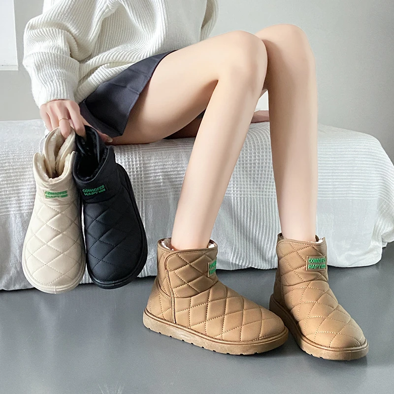 Women Slip‑On Snow Boots 2026 Winter New Waterproof Thick Plush Warm Cotton Boots Anti‑Slip Comfortable Cold Resistant Winter