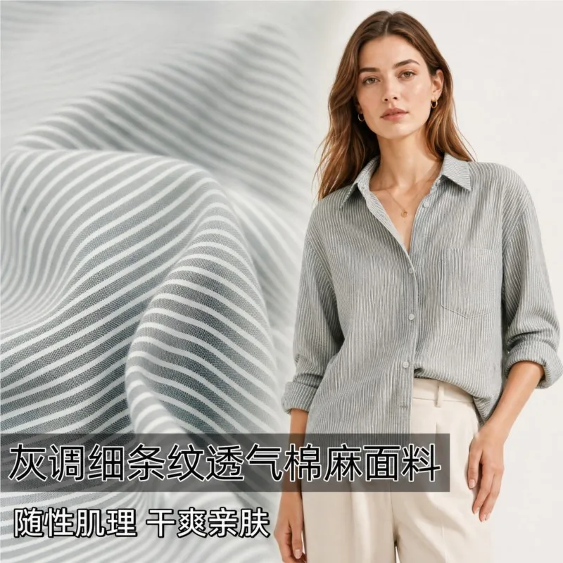 White fine-striped breathable cotton and linen fabric tablecloths dresses shirts trousers handcrafted