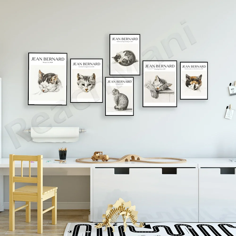 Jean Bernard-Chaton fell asleep animal cat exhibition poster decoration canvas print gift