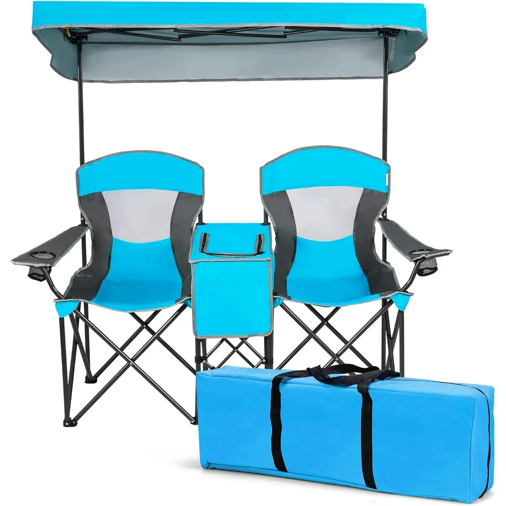 

Double Beach Chair With Canopy Shade Outdoor Garden Armchair Playa Camping Folding Chair Cool Camping Gear Tent Fishing Foldable