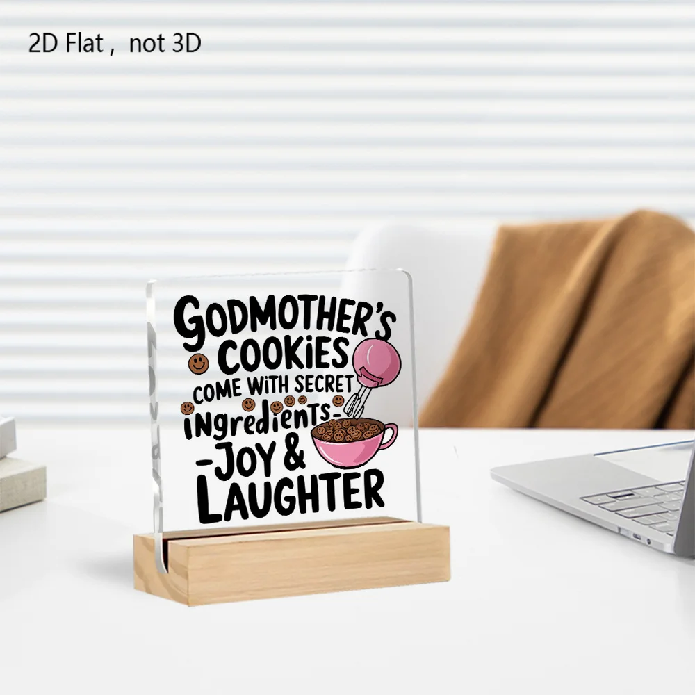 زخرفة أكريليك مسطحة ثنائية الأبعاد - تصميم خلاط وردي ووعاء، "كوكيز جودمادر بمكونات سرية - الفرح والضحك" اقتباس
