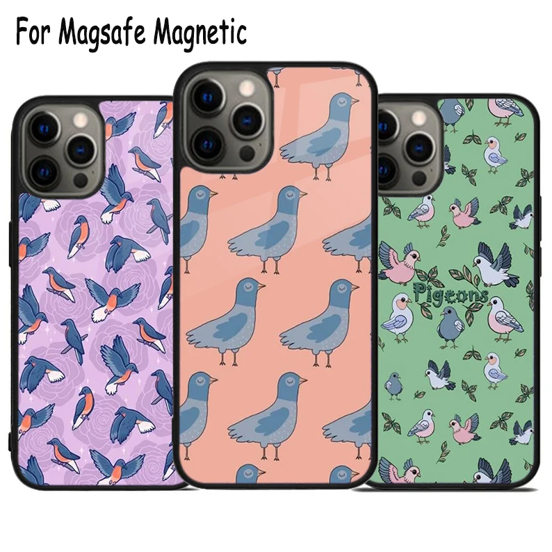 Cute Cartoon Pigeon Birds Wireless Charge Magsafe Phone Case For iPhone 15 16 14 13 11 12 Pro Max Plus Magnetic Bumper Cover