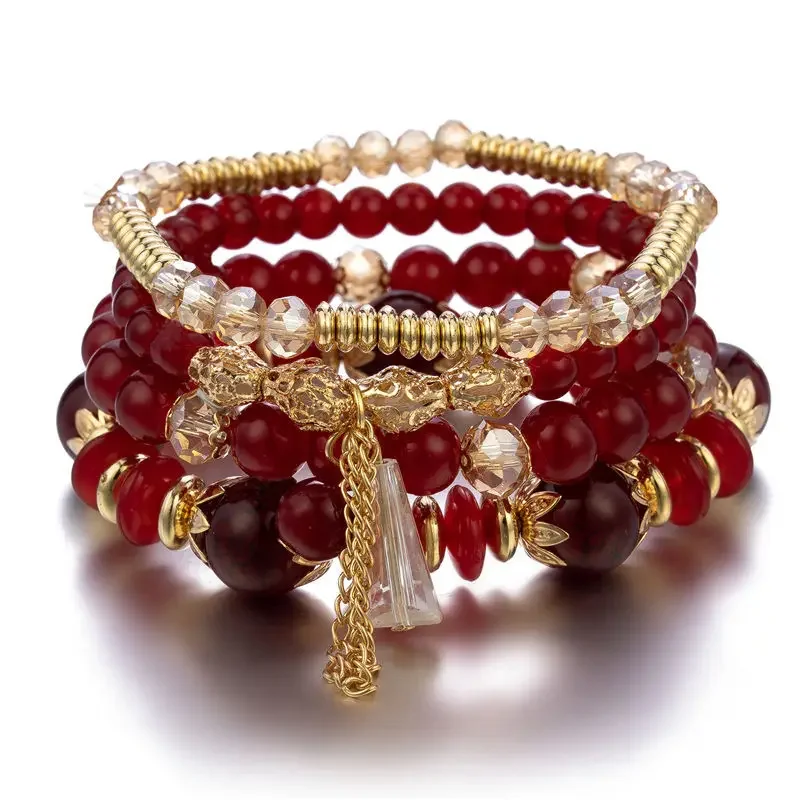 4Pcs New Tassel Charm Beads Bracelet Set For Women Colorful Glass Beaded Chain Bangle Female Bohemian Jewelry view 3