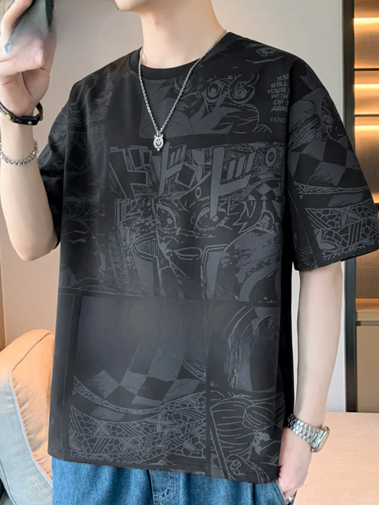 

MoChao Casual Loose Fit ort Sve T-irt for Men Summer Faion Brand New Cartoon Print Big Belly f Sve Tee