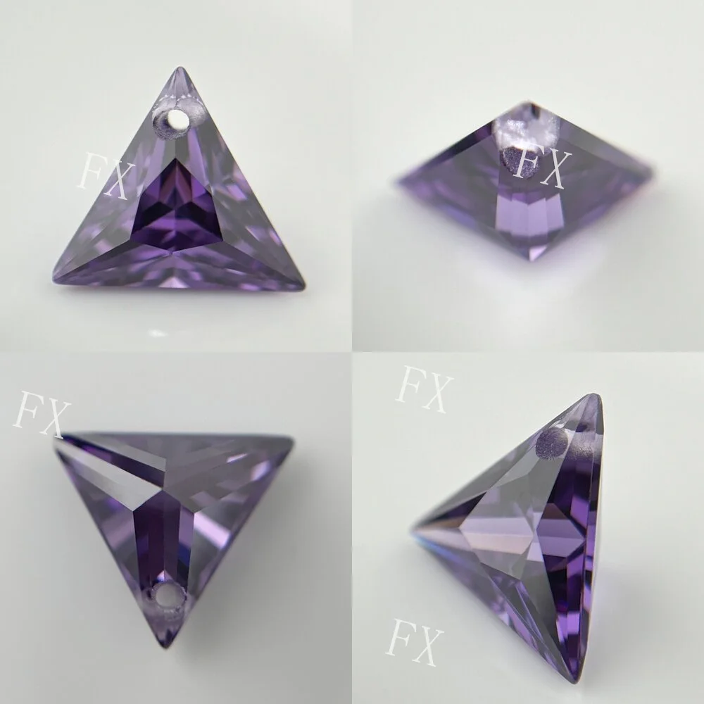 Single Hole Beads Cubic Zirconia Stones 5A Triangle Amethyst Stone Loose CZ DIY Jewelry Beads  With Holes Free Shipping