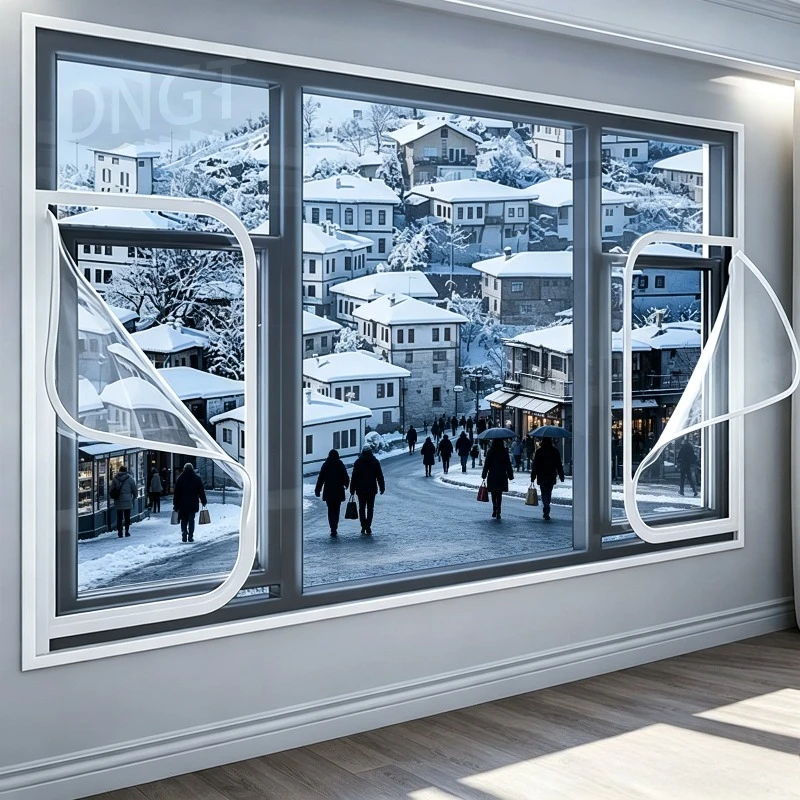 Custom Self‑Adhesive Window Thermal Film, Winter Windproof Insulation Film with Zipper, Transparent Home Window Warm Cover