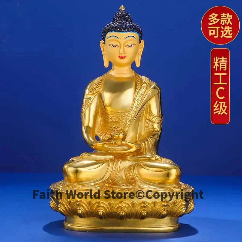 Wholesale Buddha statue # 21CM large Tibet Nepal High grade gilding COPPER Medicine Buddha Shakyamuni Amitabha Amitayus Worship