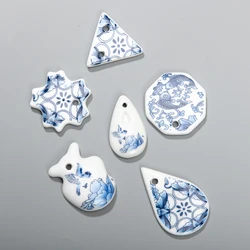 Handcrafted Blue and White Porcelain Pendant 30-55mm Ceramic Charm Ideal for DIY Jewelry Making and Crafts