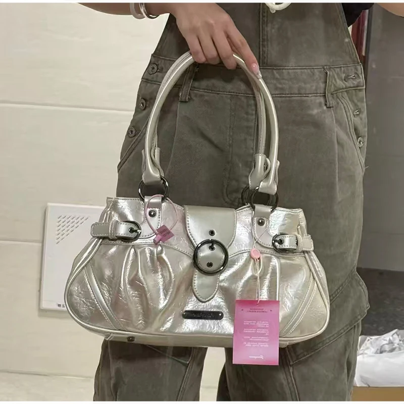 

Винтажная сумка через плечо в стиле Y2k, мотоциклетная сумка из вощеной кожи с магнитной застежкой, сумка-клатч для женщин