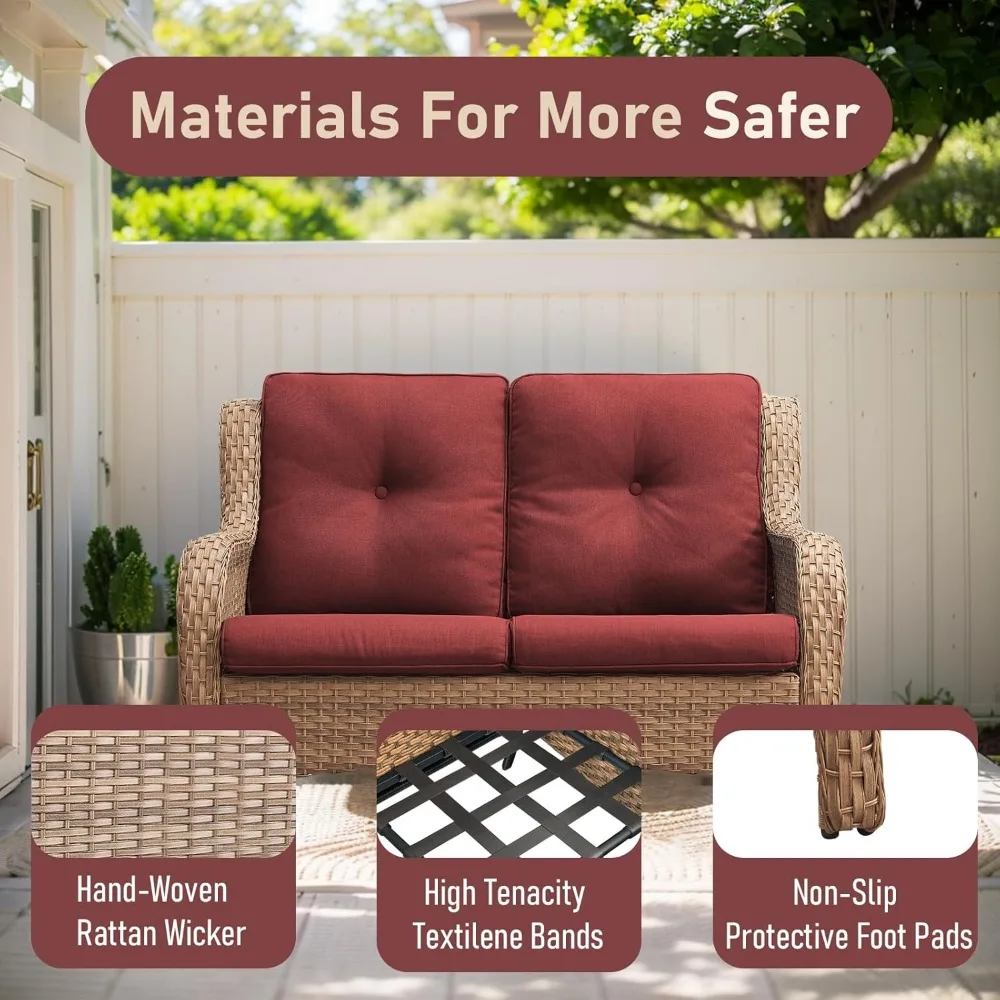 5 pieces all-weather brown pe rattan wicker sofa set outdoor patio sectional furniture set half-moon sofa set with tempered gla