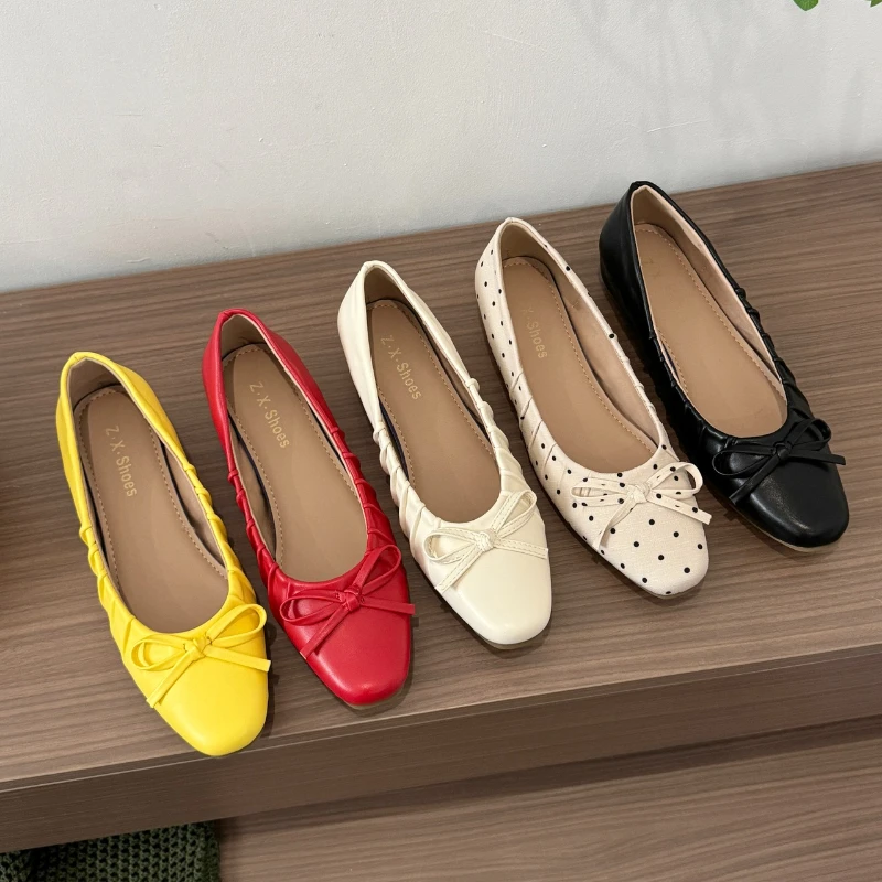 

Женские туфли Мэри Джейн с внутренней танкеткой и принтом в горошек, удобные, на плоской подошве, без застежек, весна-осень 2026, новинка