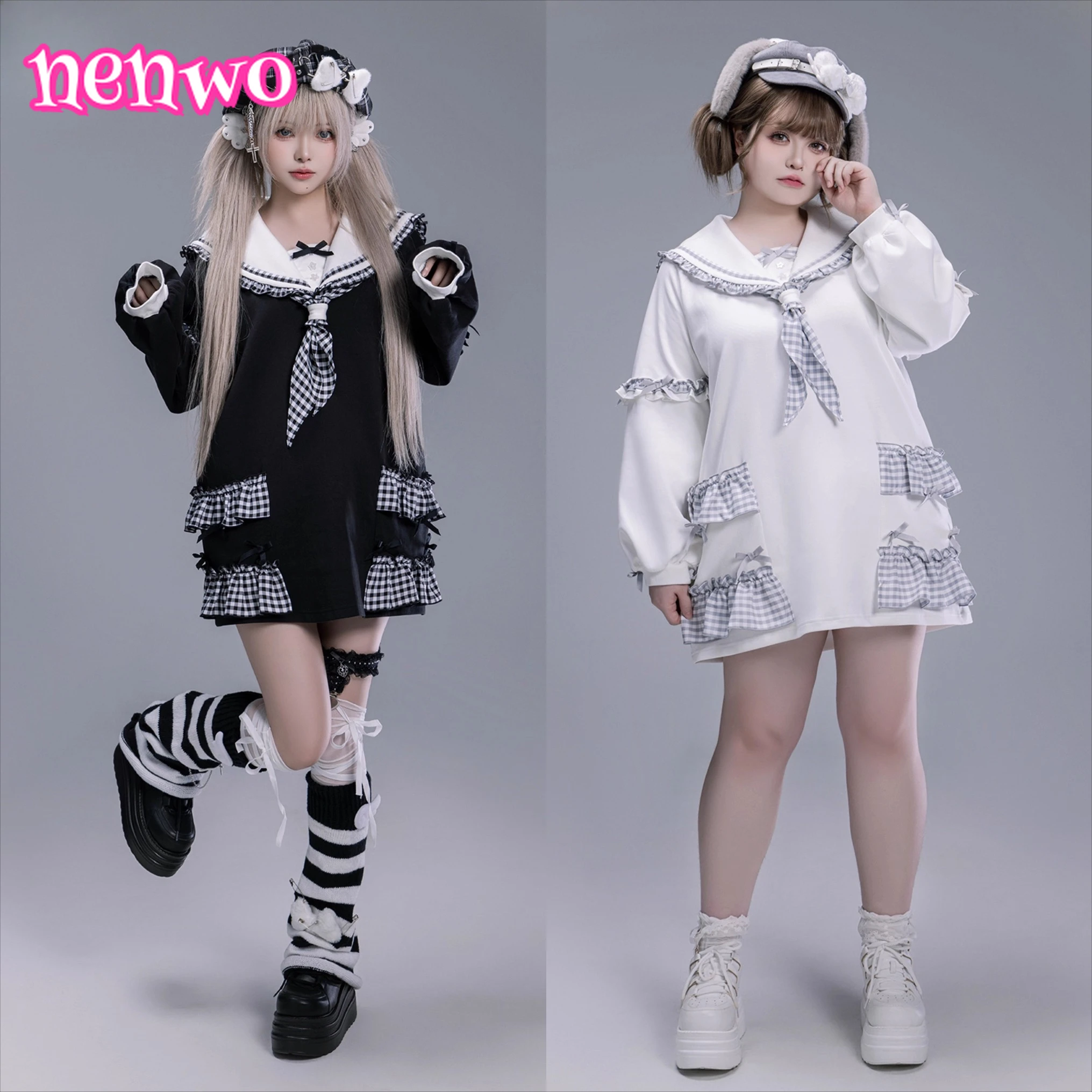 

Japanese Sweet Cute Kawaii Navy Collar Oversized Sweatshirt Subculture Mine Series Long Sleeve Patchwork Mid-Length Sweatshirt