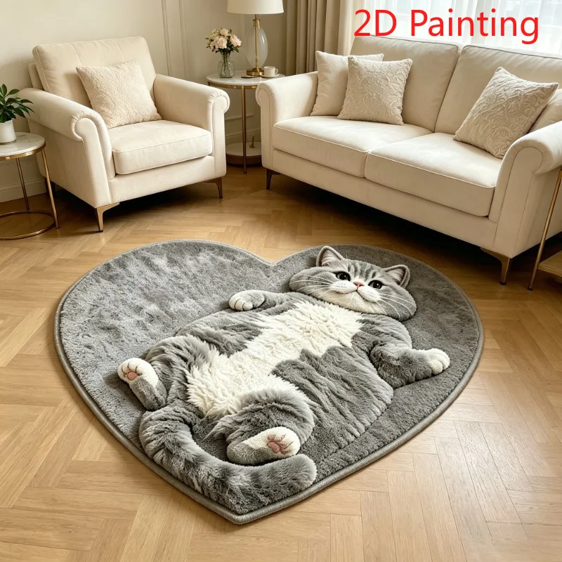 VIKAMA Cute British Shorthair Cat Shape Rug Non Slip Floor Mat for Bedroom Living Room Sleeping Cat Home Decor Washable Carpet