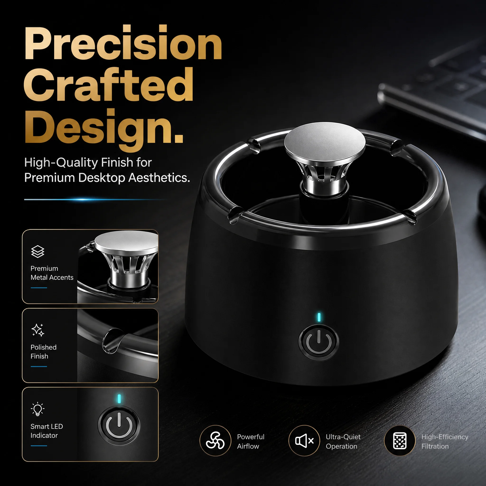 Smart Air Purifier Ashtray Rechargeable USB Smoke Absorbing Ashtray Home Office Desktop Negative Ion Smoke Removal Ashtray