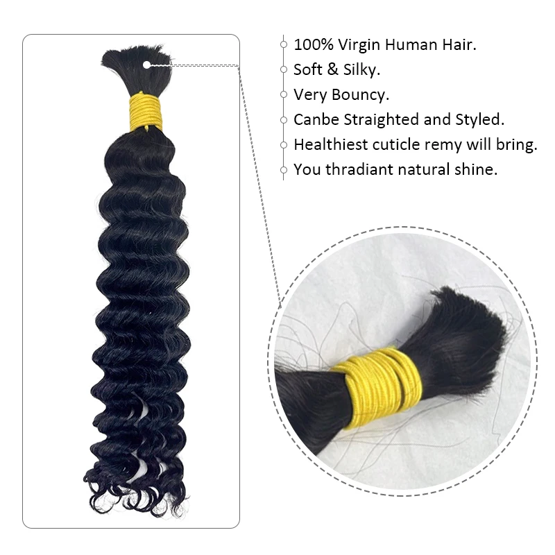 Human Braiding Hair for Boho Braids Deep Wave Bulk Human Remy Hair for Braiding No Weft 100% Real Curly Human Hair Extension 50g