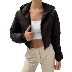 New 2024 Women Newest cotton padded jacket Brown Black Fall Winter Hooded short coat Zip Parkas Warm Fashion Ladies