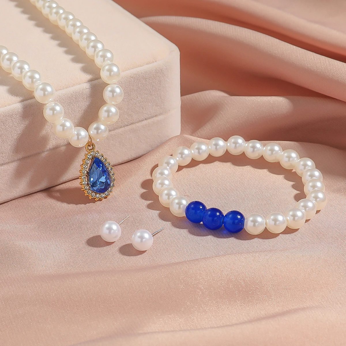 4Pcs White Imitation Pearl Jewelry Set, Wedding Accessories