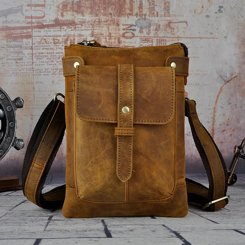 Fashion Real Leather Multifunction Casual Waist Pack Cross-body Bag Satchel Messenger Bag Hip Bum Pouch Waist Belt Pack 8711