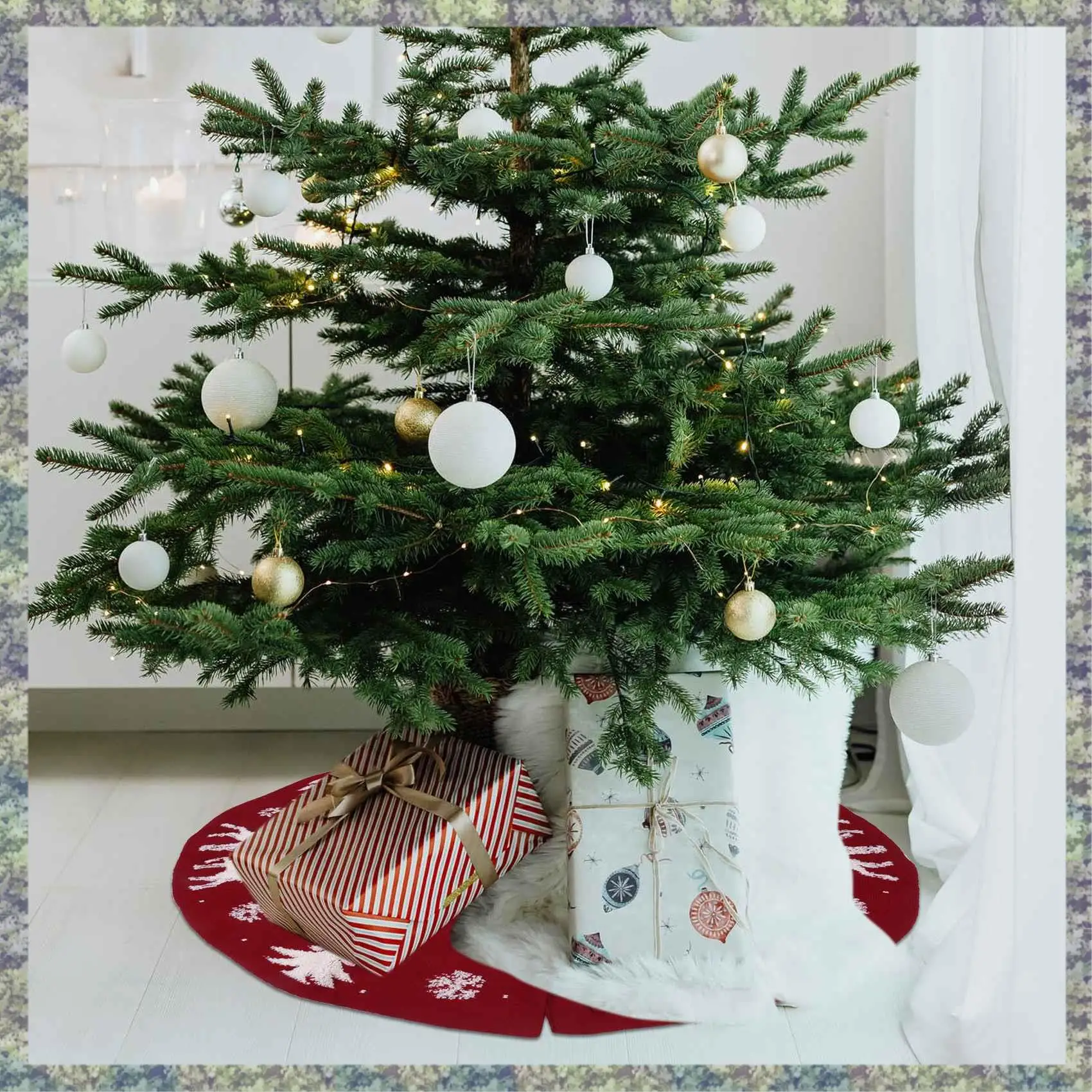 

WON 36 Inches Knitted Christmas Tree Skirt,3D Elk Xmas Tree Base Cover Mat,Rustic Tree Skirt For Holiday Party Decorations