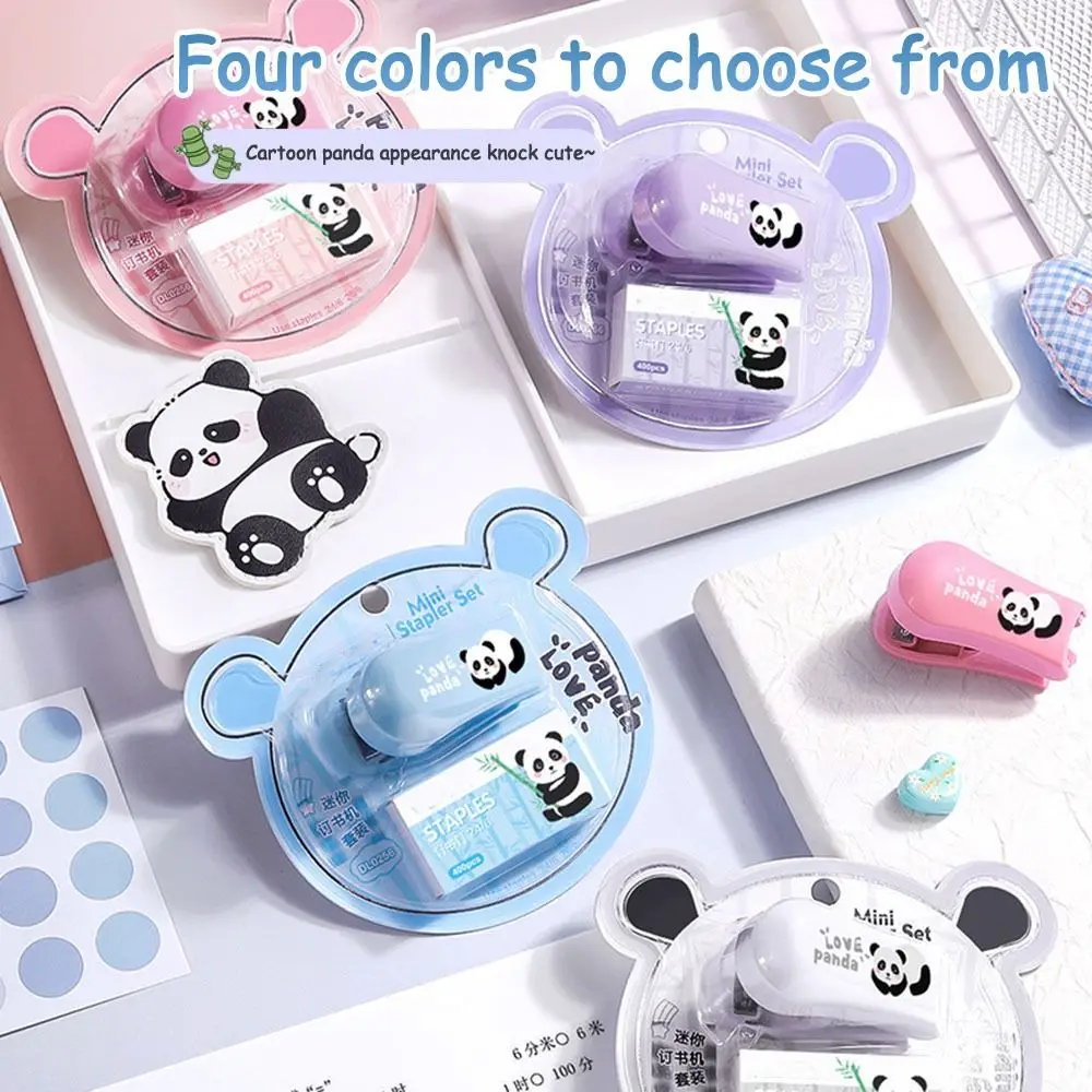 Portable Cartoon Panda Mini Stapler with Staples Multifunctional Paper Binder Binding Machine Office School