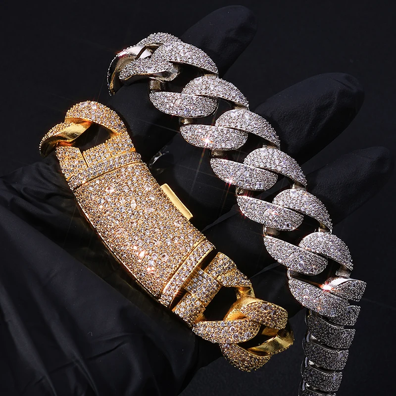 

Хип-хоп 5A+ CZ Stone Bling Iced Out Bend Button 22 мм Большой круглый пузырь Кубинская цепочка в Майами для мужчин Ювелирные изделия в стиле рэпер