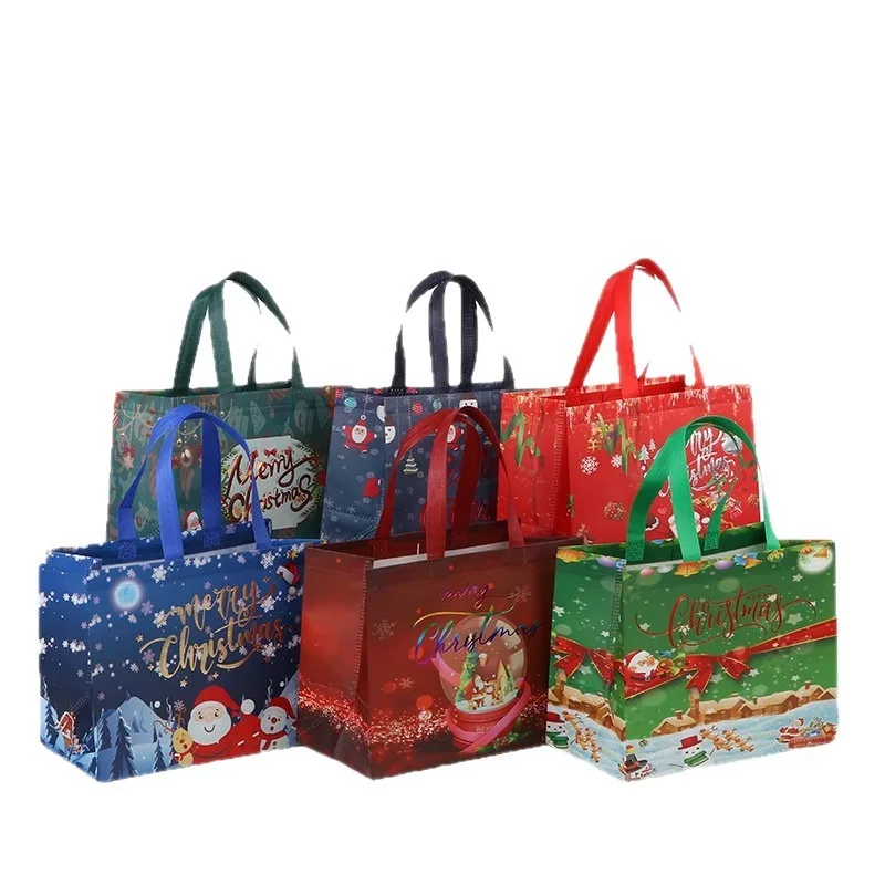 

25/50 PCS Christmas Snowman Tote Bags – Non-Woven Reusable Holiday Gift Bags with Handles, DIY Party Favors, 12.8x8.7x9.8 Inch