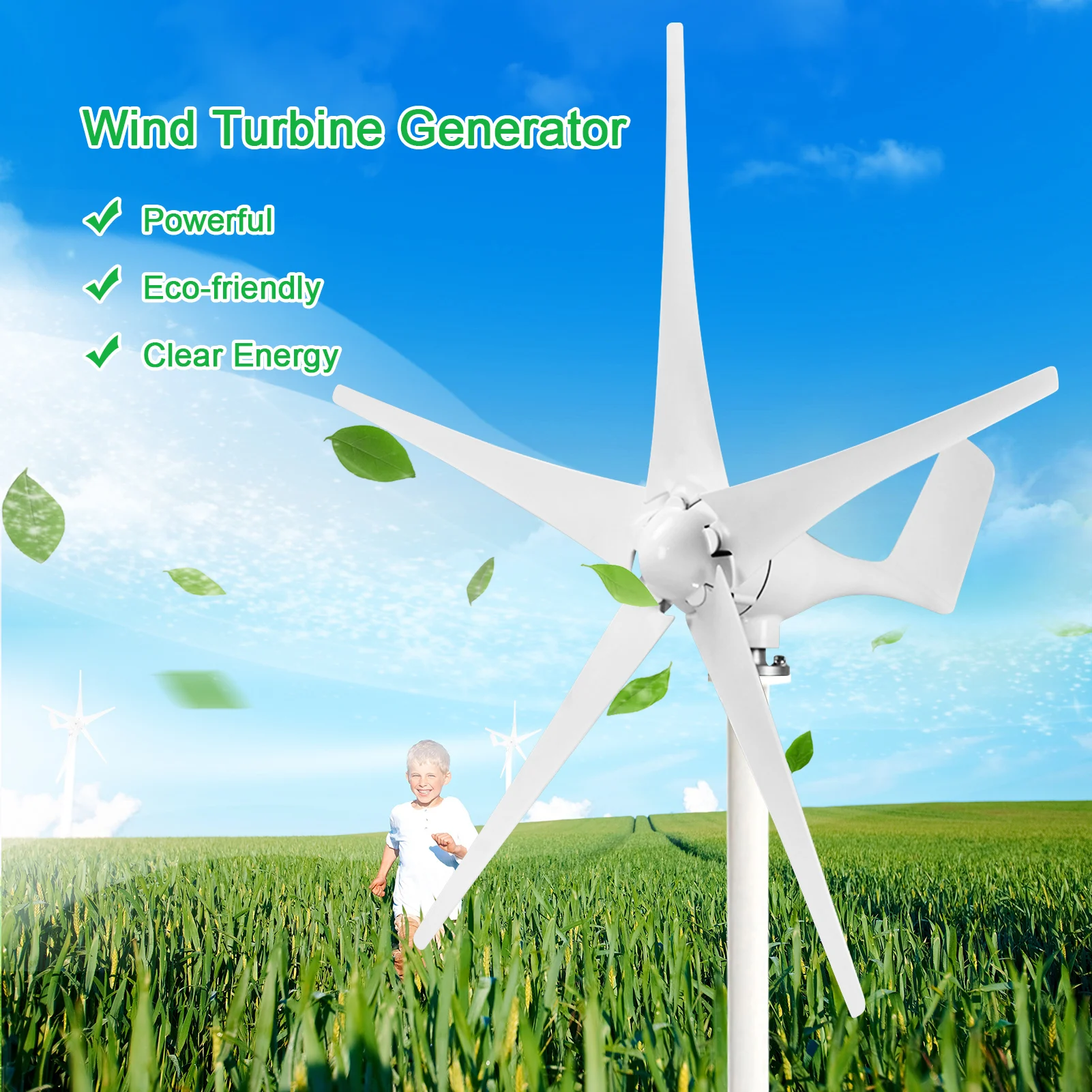 12V 1200W Wind Generator w/ Charger Controller 5 Blades S-Type Minitype Wind Turbine Generator Clear Energy Windmill for home