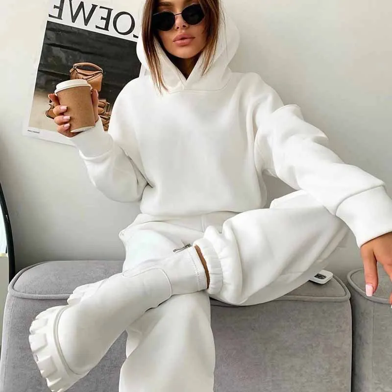 2 Piece Outfits Hooded Sweatshirt + Jogger Pants Casual Sport Suit Autumn Winter Two Piece Set Women's Tracksuit Female Clothes