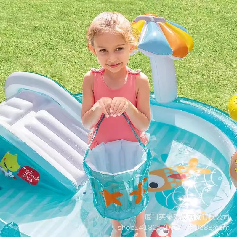 Sommer aufblasbares Spielzeug Kinder Wasserspielbecken mit Rutsche Krokodil aufblasbares Schwimmbad Krabbelbecken mit Wasserspray
