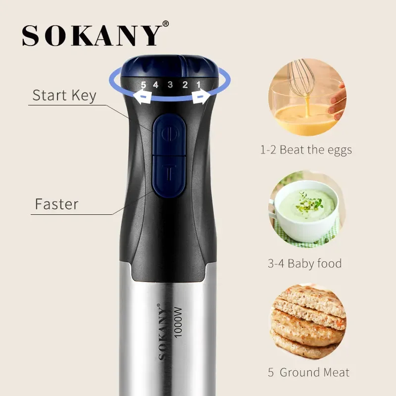 4 in 1 Mini Electric Blenders 110V/220V Portable Handheld Food Processors 5 Speed Stainless Steel Blade Juicer Meat Mincing