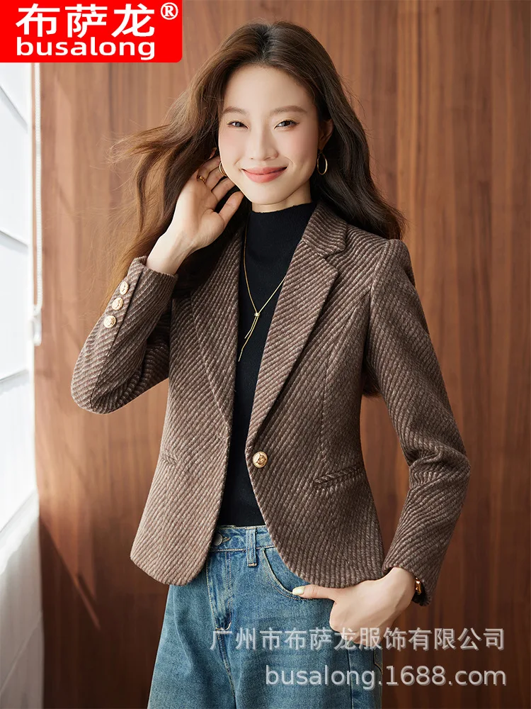 2025New بدلة على الموضة أنيقة المرأة عادية كم طويل سترة المهنية المرأة الرسمية سترة واحدة Workwear8683