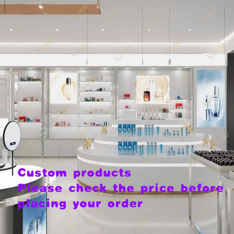 custom.SUNDO Custom Nail Polish Display Counter 3 Layers Oval Makeup Perfume Showcase White Color