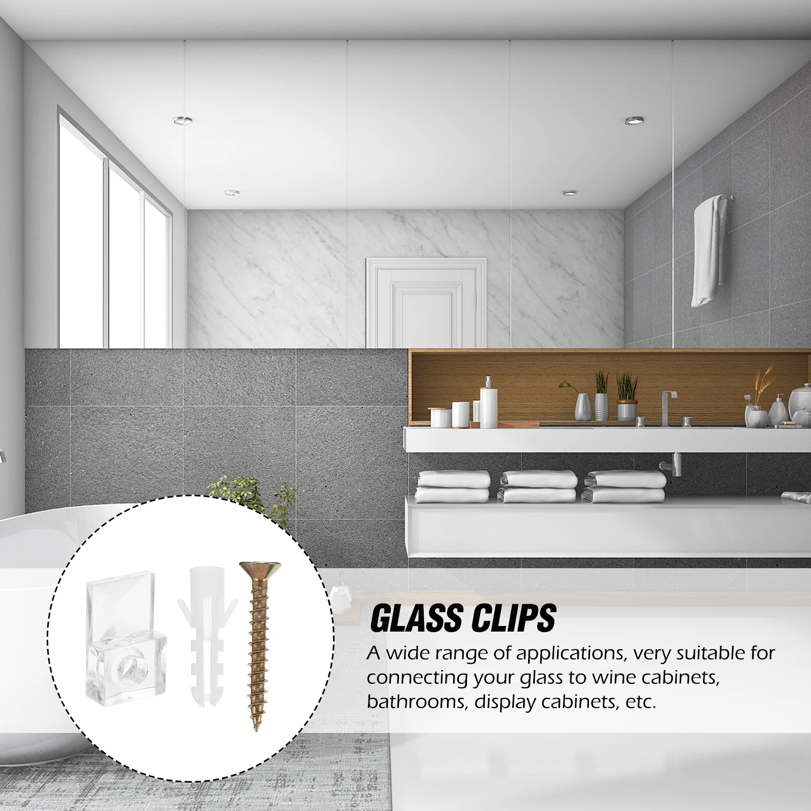 20 Pcs Glass Clamps Fixing Clips Plastic Mirror Brackets for Cabinet Bathroom Display Easy Install Screws Included