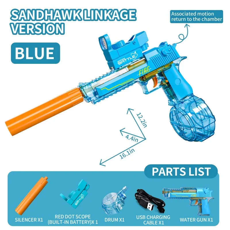 Elektrische Wasserpistole Wiederaufladbar Transparent Sommer-Wasserspielzeug Strand-Wasserschlacht Großvolumige Pistole Spielzeug Sommer-Wassergeschenk