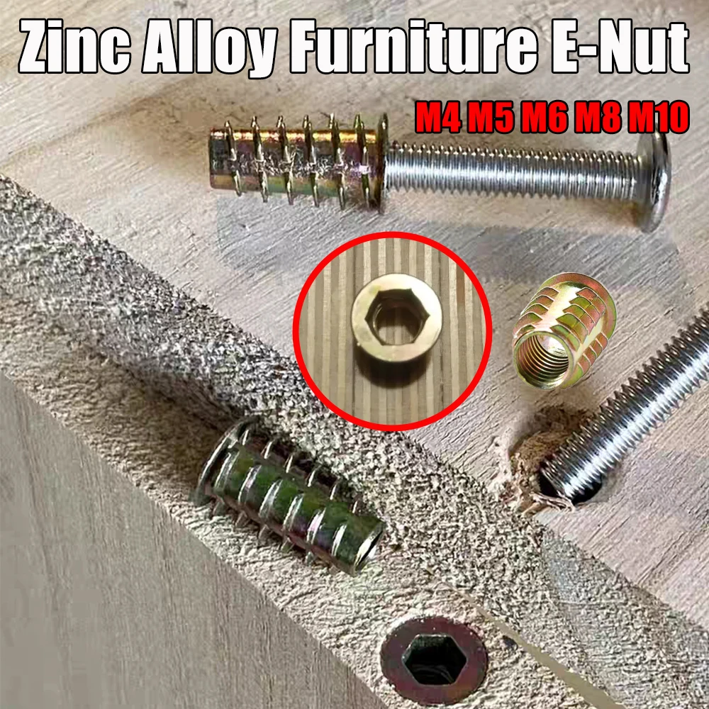 M4 M5 M6 M8 M10 Zinc Alloy Furniture E-Nut Threaded Insert Nuts Thread Inside and Outside Nut For Bed Woodworking Inserts Nut