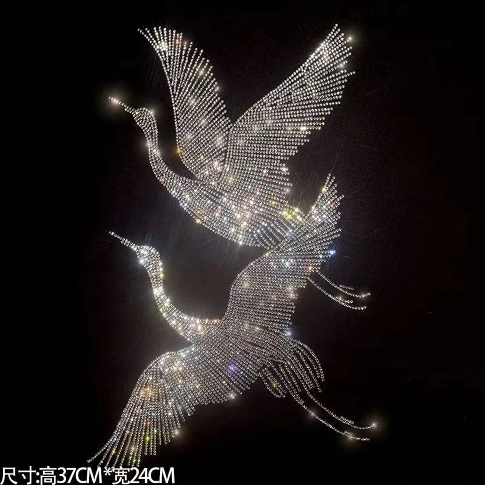 Cute Flying crane shiny fashion large cloth paste hot diamond Sequin DIY clothes T-shirt decorative patch clothing accessories