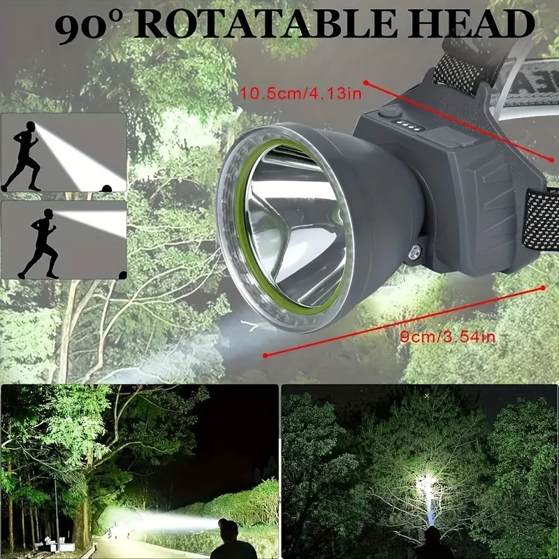 LED Rechargeable Headlamp Bright Spotlight Flashlight Waterproof 90°Angle Adjustable Headlight for Outdoor Camping Fishing