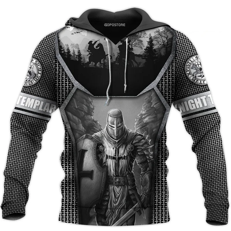 Knights Templar Men\'s Hoodie 3D Print Oversized Pullovers 2024 New Trendy Sweatshirts Men Clothing Casual Hooded Tops Streetwear