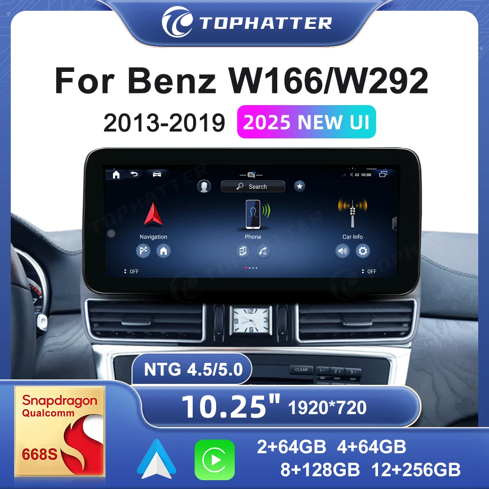 Android14 10.25 CarPlay لبنز ML GL GLE W166 X166 2012-2019 لاعب أندرويد السيارات الوسائط المتعددة 668S 360 كام رئيس وحدة شاشة راديو