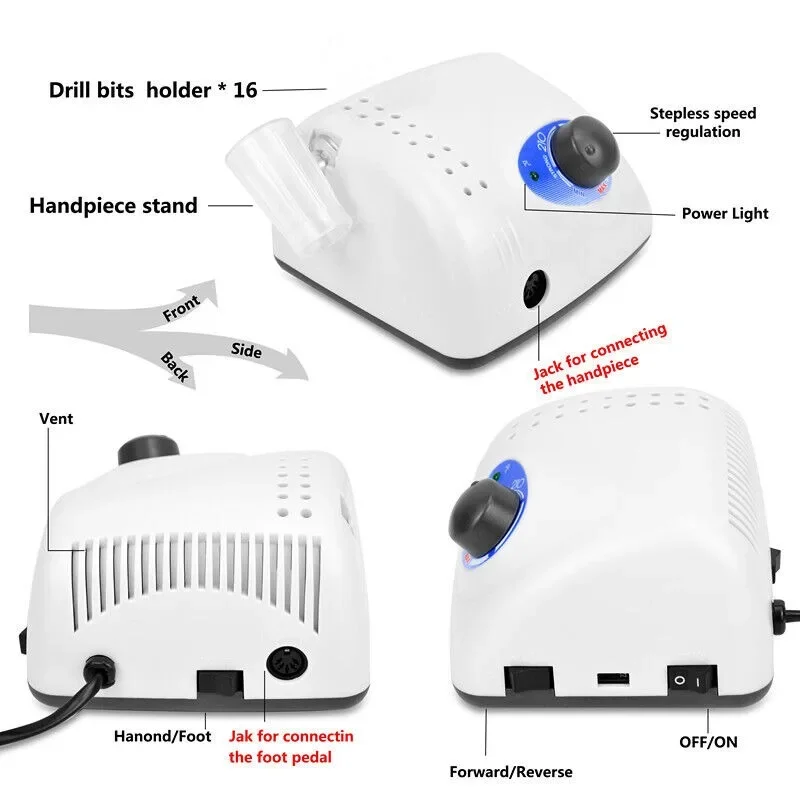 Forte 210 forets à ongles électriques Machine de manucure 35000 tr/min manucure pédicure équipement fichier Bits outil perceuse Machine pour ongles