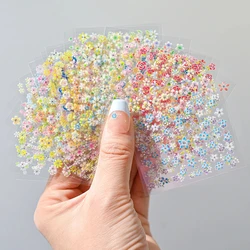 24Pcs/set 3D Colorful Flowers Nail Art Stickers With Mini Diamond Floral Decal DIY Self-Adhesive Kawaii Flowers Manicure Decorat