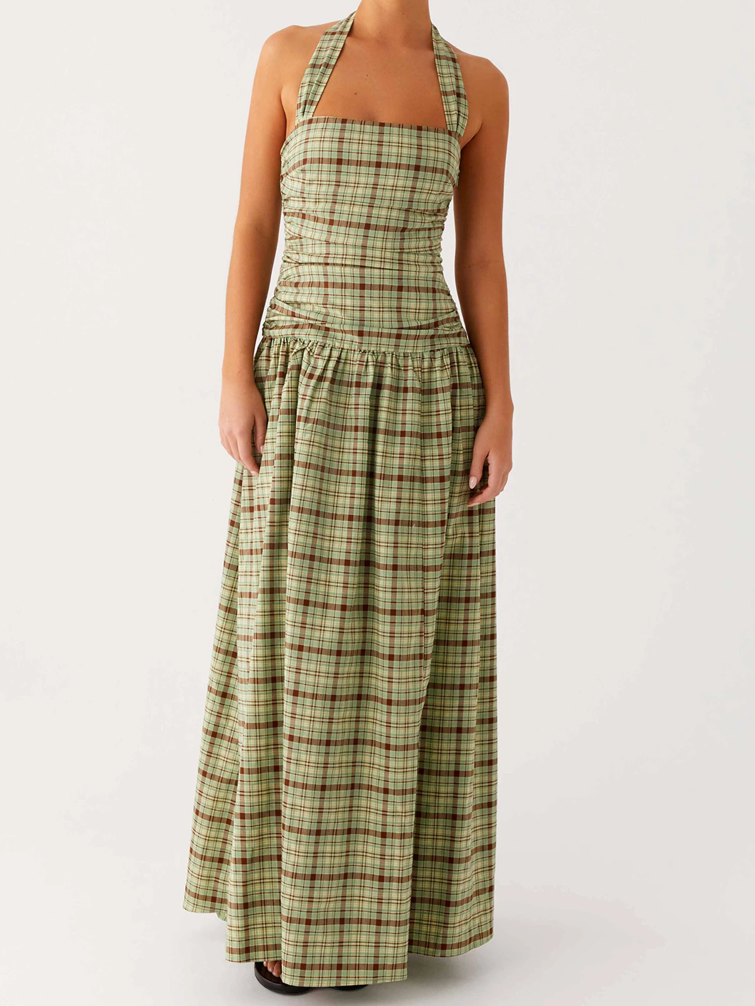 Abito lungo elegante con stampa floreale Abito boho senza maniche con scollo a V e schiena scoperta per matrimoni in spiaggia o feste in giardino