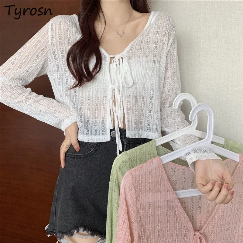 

Cardigan Women Solid Summer Sunproof Fashion Streetwear Slimming Harajuku Korean Style Chic Daily Temperament Sweet Cropped Tops